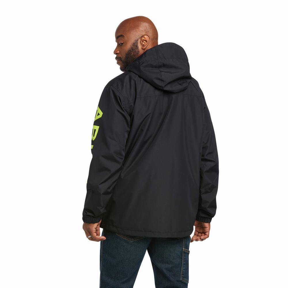 Men's Ariat Rebar Stormshell Logo Waterproof Jackets Black / Light Green | GTQH-31476