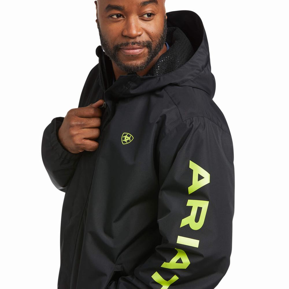 Men's Ariat Rebar Stormshell Logo Waterproof Jackets Black / Light Green | GTQH-31476