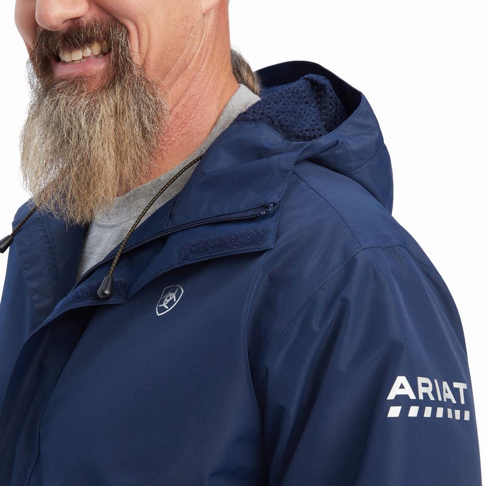 Men's Ariat Rebar Stormshell Waterproof Jackets Navy | HJGQ-72054