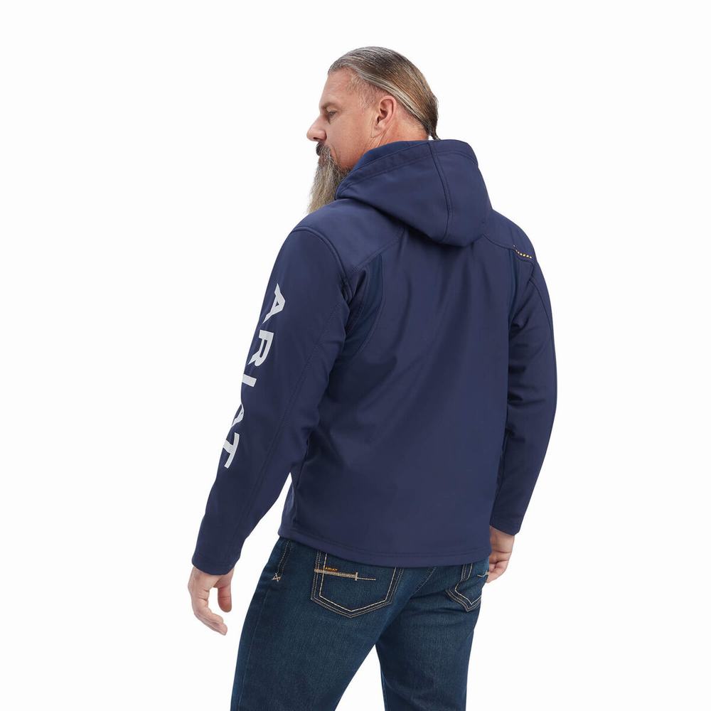 Men's Ariat Rebar Stretch Canvas Softshell Logo Jackets Navy / Grey | XCWI-10738