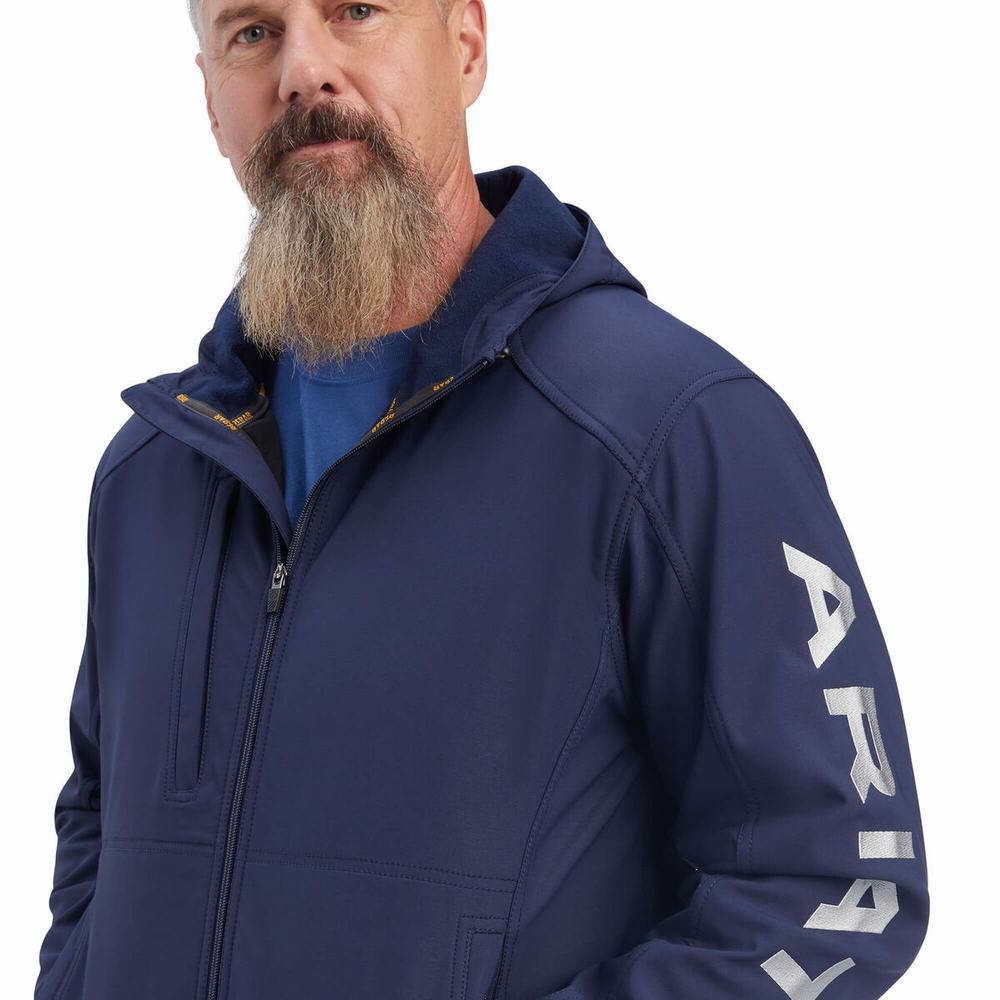 Men's Ariat Rebar Stretch Canvas Softshell Logo Jackets Navy / Grey | XCWI-10738