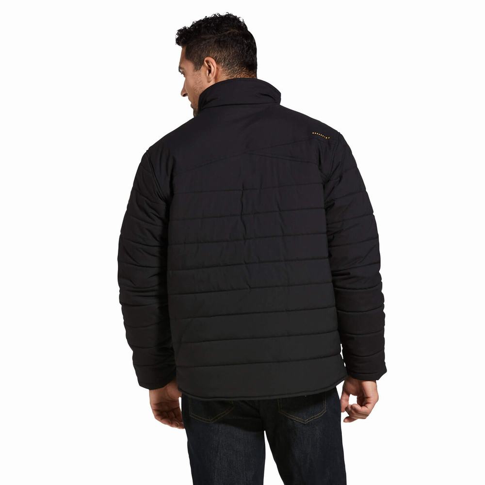 Men's Ariat Rebar Valiant Stretch Canvas Water Resistant Insulated Jackets Black | LBXO-05983