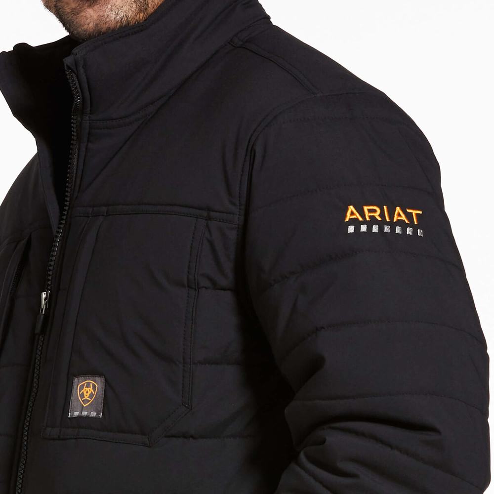 Men's Ariat Rebar Valiant Stretch Canvas Water Resistant Insulated Jackets Black | LBXO-05983