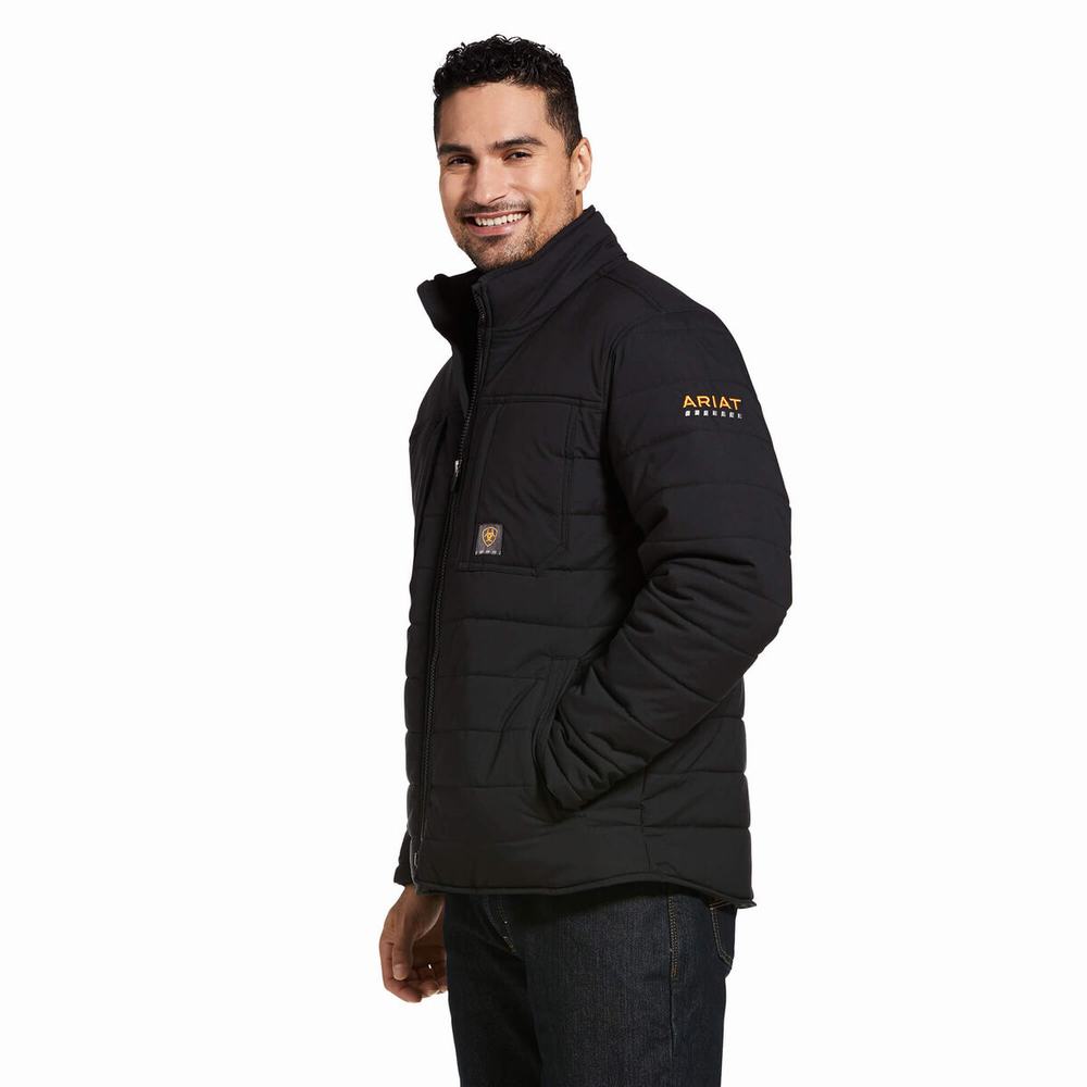 Men\'s Ariat Rebar Valiant Stretch Canvas Water Resistant Insulated Jackets Black | LBXO-05983