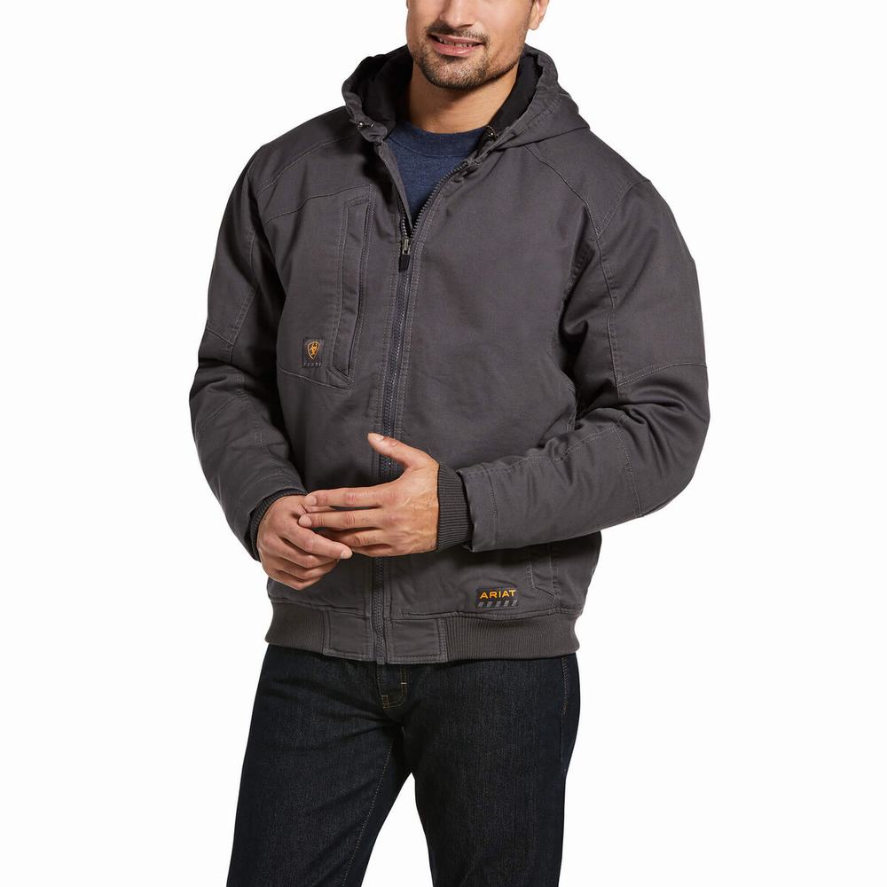 Men\'s Ariat Rebar Washed DuraCanvas Insulated Jackets Grey | OBHX-10756