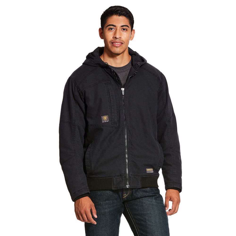 Men\'s Ariat Rebar Washed DuraCanvas Insulated Jackets Black | SZXK-98103