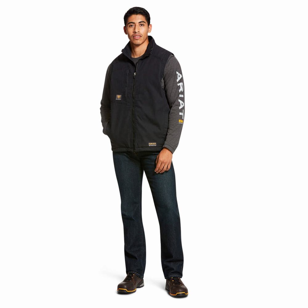 Men's Ariat Rebar Washed DuraCanvas Insulated Jackets Black | XTIB-49836