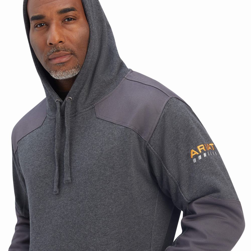 Men's Ariat Rebar Workman DuraCanvas Hoodie Grey | ZETD-34209