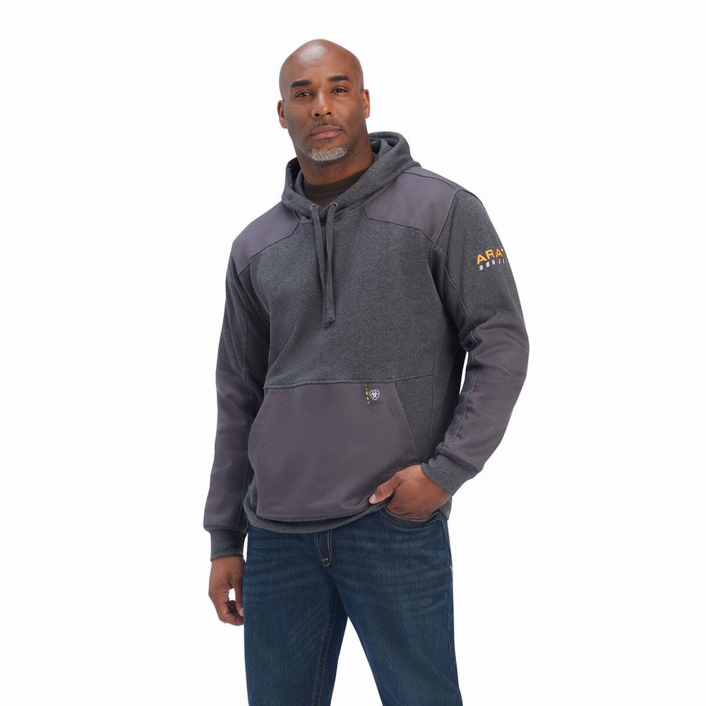 Men\'s Ariat Rebar Workman DuraCanvas Hoodie Grey | ZETD-34209