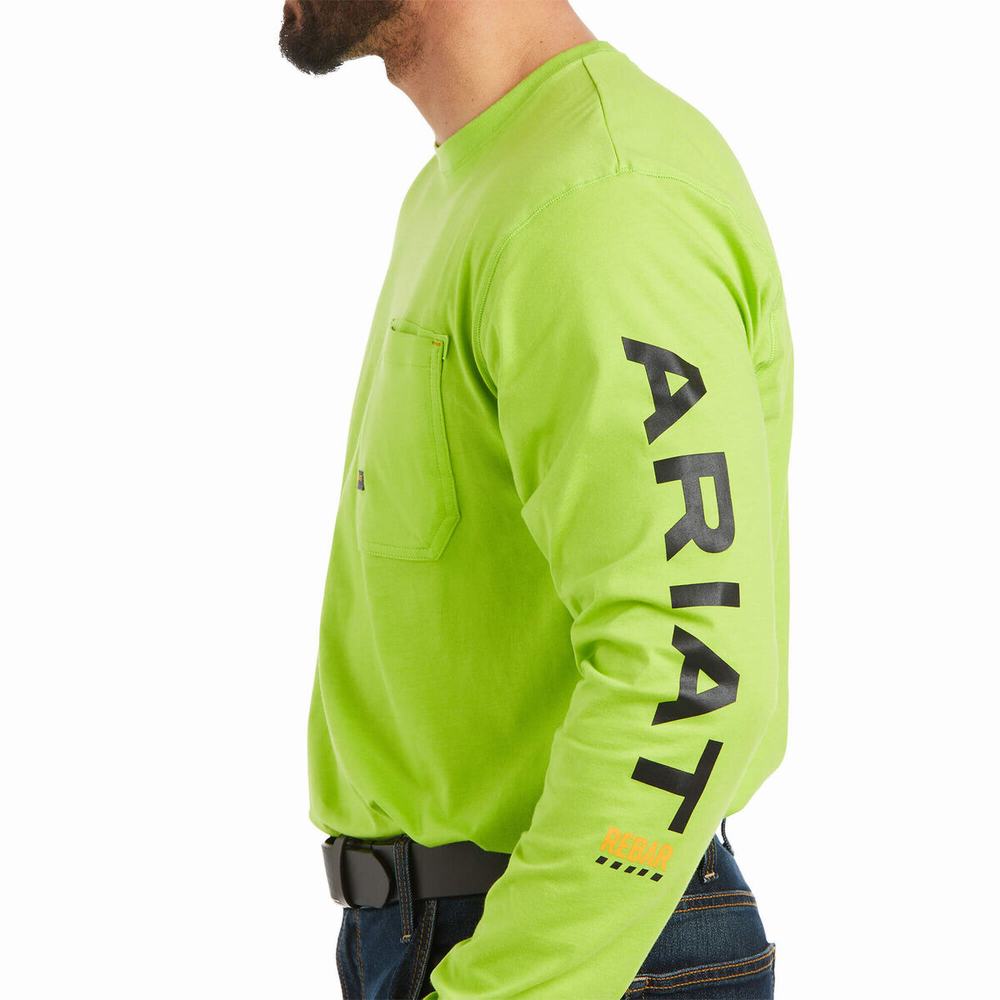 Men's Ariat Rebar Workman Logo Shirts Light Green / Black | LISQ-97216