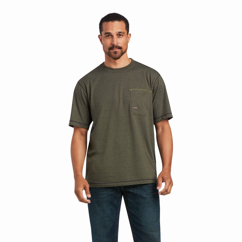 Men's Ariat Rebar Workman Reflective Flag Tops Olive | XMUH-45638