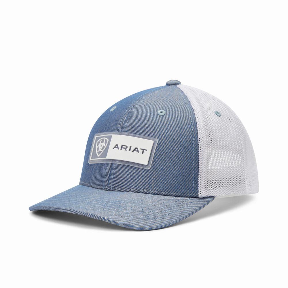 Men\'s Ariat Rectangle Logo Patch Hats Light Blue | PWDL-03769