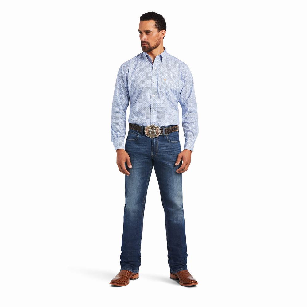 Men's Ariat Relentless Alacrity Stretch Classic Fit Shirts Blue | VBQY-94615