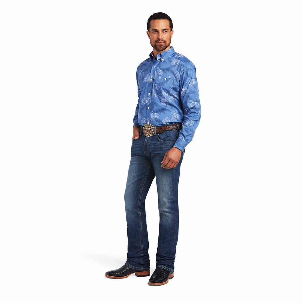 Men's Ariat Relentless Headway Stretch Classic Fit Shirts Blue | QPCW-62875