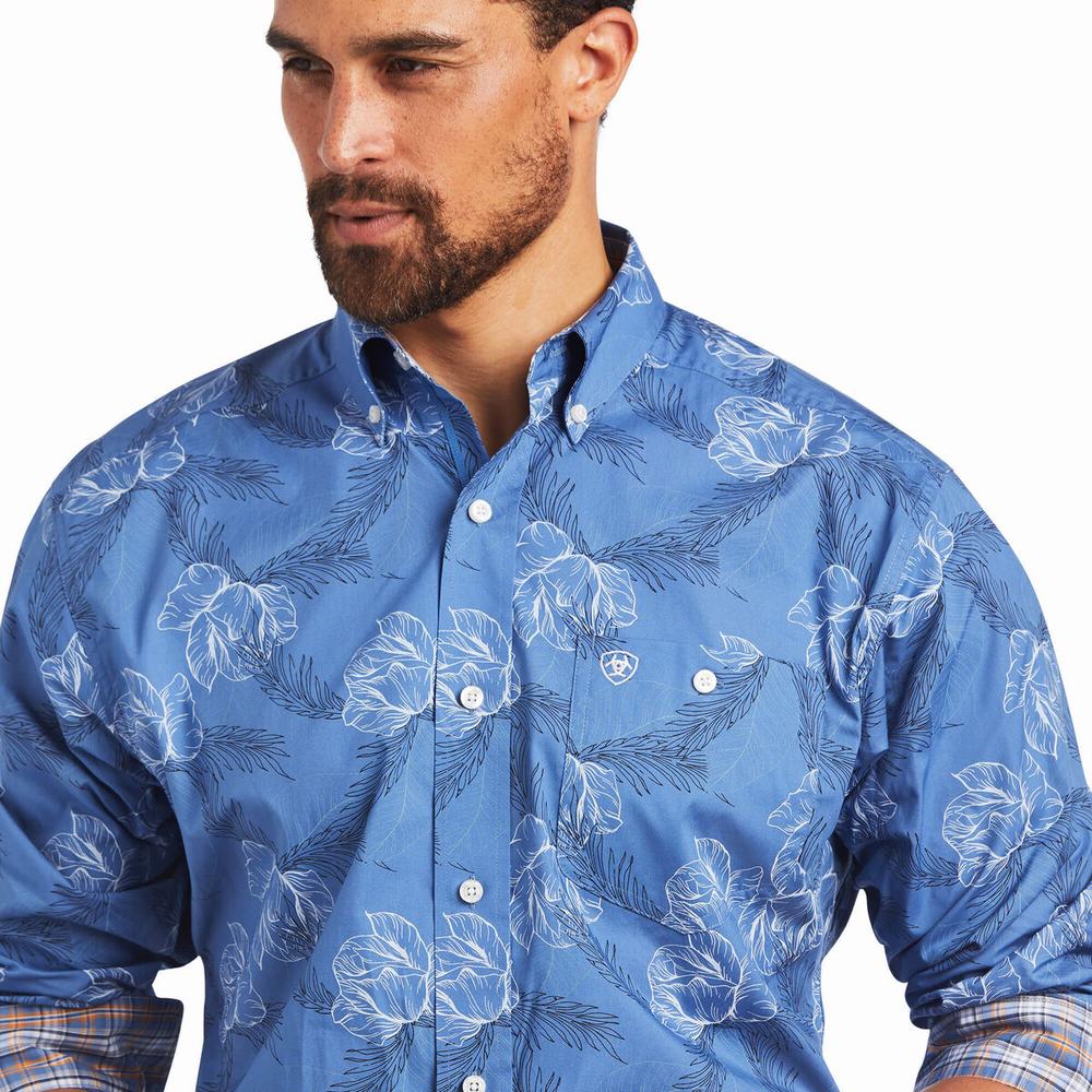 Men's Ariat Relentless Headway Stretch Classic Fit Shirts Blue | QPCW-62875