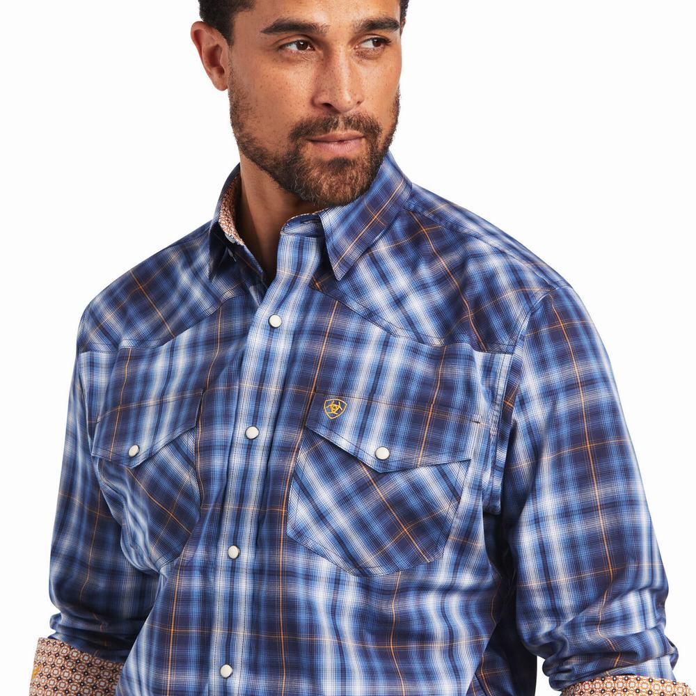 Men's Ariat Relentless Inexorable Stretch Classic Fit Snap Shirts Blue | QBDR-38659