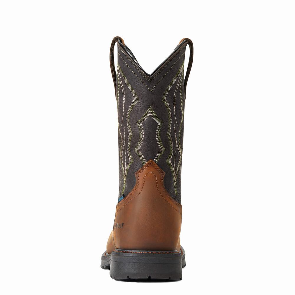 Men's Ariat RigTek Wide Square Toe Waterproof Composite Toe Work Boots Brown | IKDM-67129