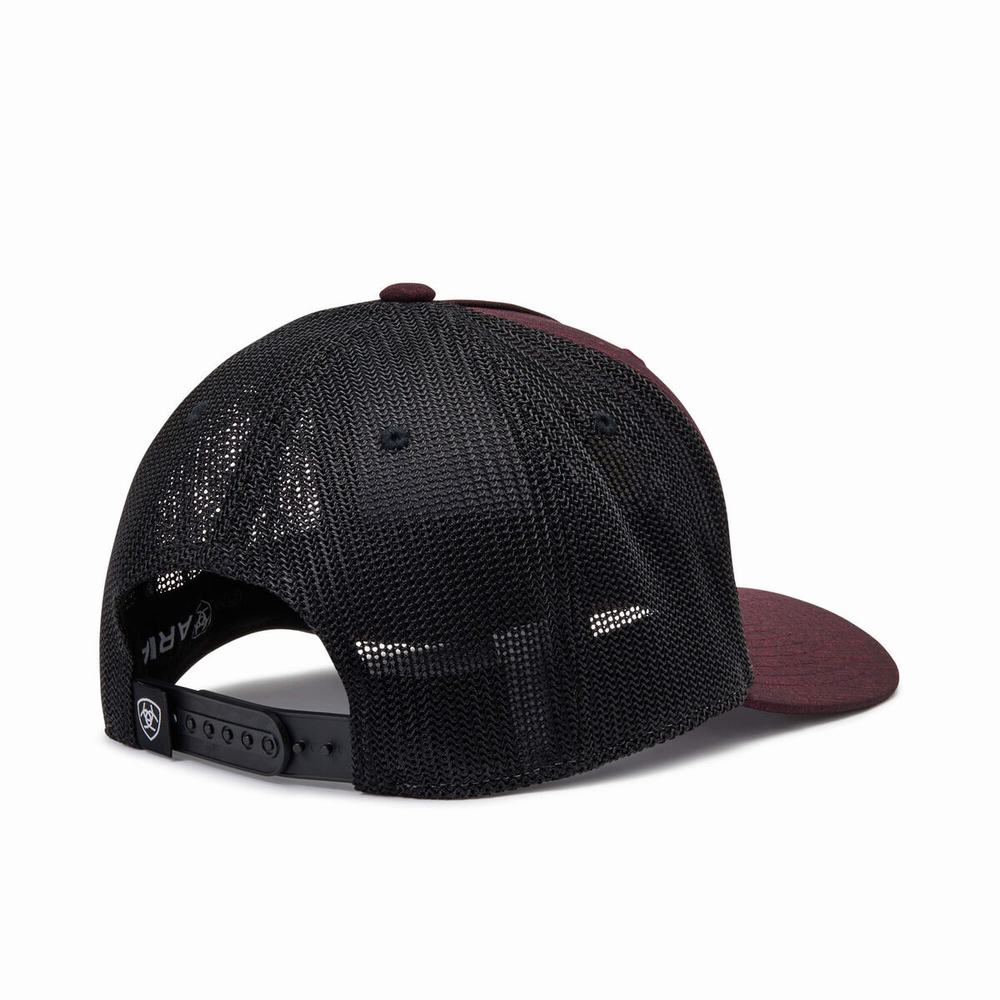 Men's Ariat Round Logo Patch Hats Burgundy | JPBQ-46952