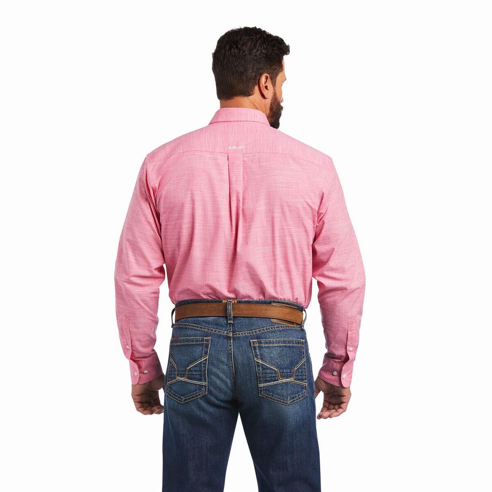 Men's Ariat Solid Slub Classic Fit Shirts Light Rose | GVCJ-82517