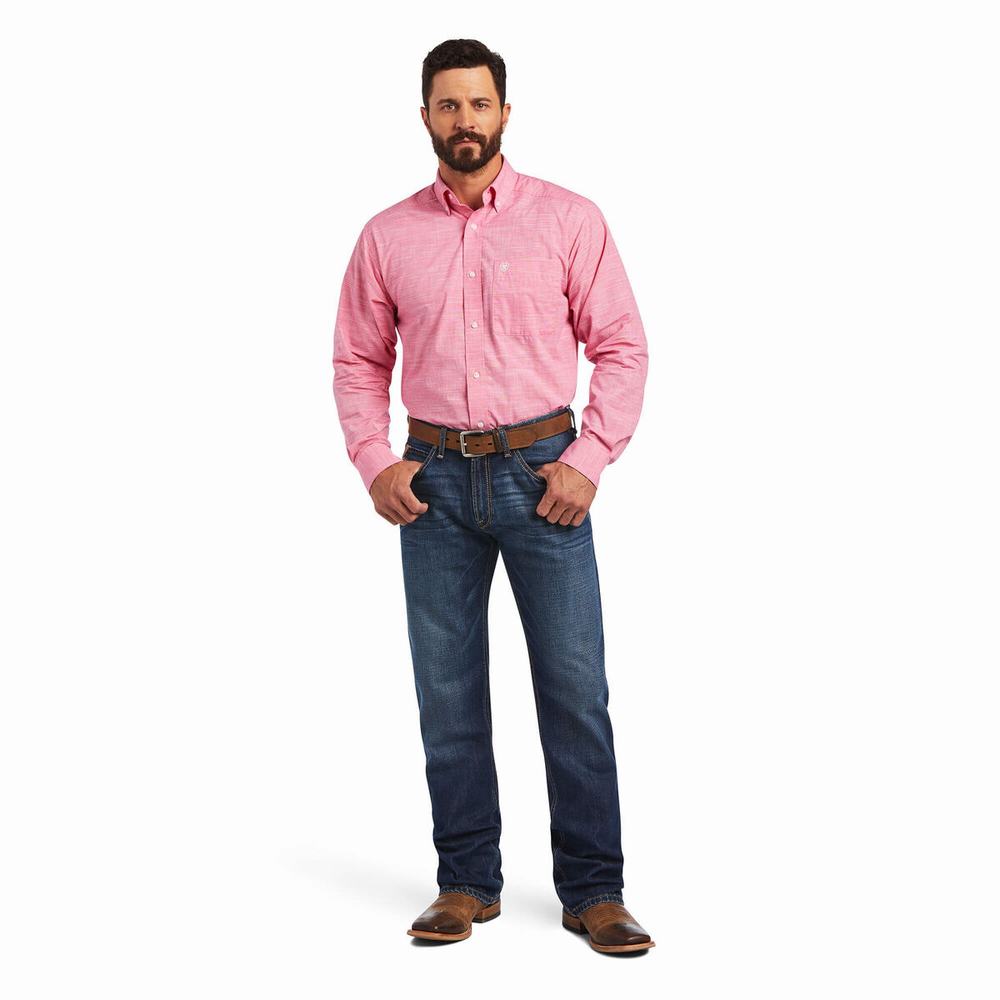 Men's Ariat Solid Slub Classic Fit Shirts Light Rose | GVCJ-82517