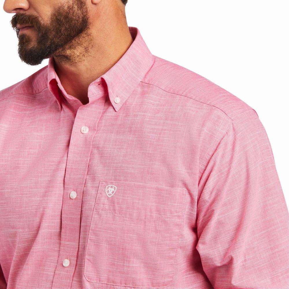 Men's Ariat Solid Slub Classic Fit Shirts Light Rose | GVCJ-82517