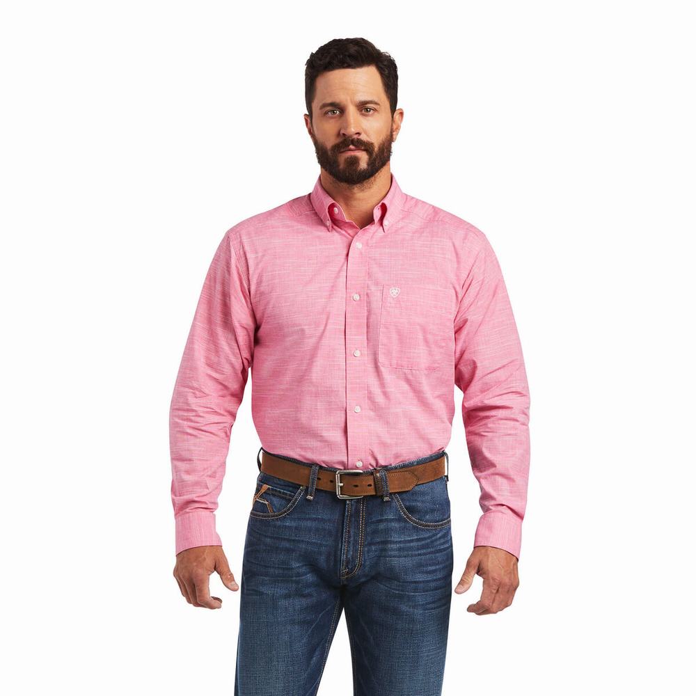 Men\'s Ariat Solid Slub Classic Fit Shirts Light Rose | GVCJ-82517