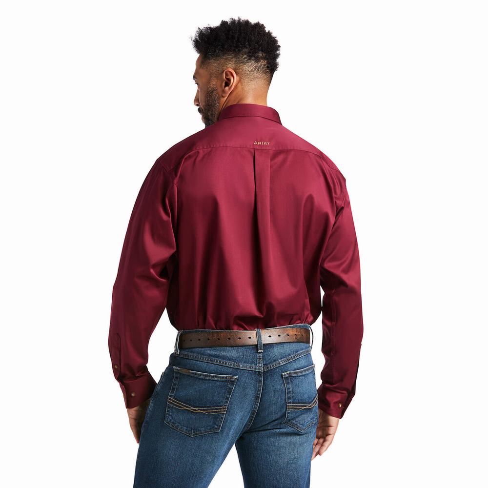 Men's Ariat Solid Twill Classic Fit Shirts Burgundy | CXHB-29756