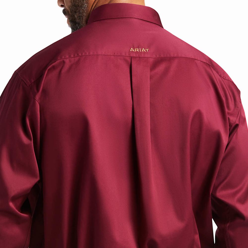 Men's Ariat Solid Twill Classic Fit Shirts Burgundy | CXHB-29756