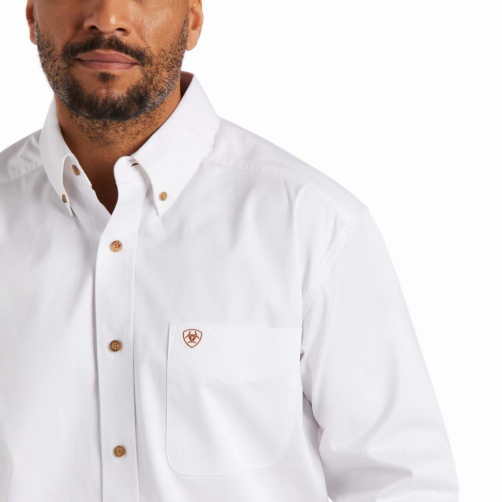 Men's Ariat Solid Twill Classic Fit Shirts White | GFUZ-24578