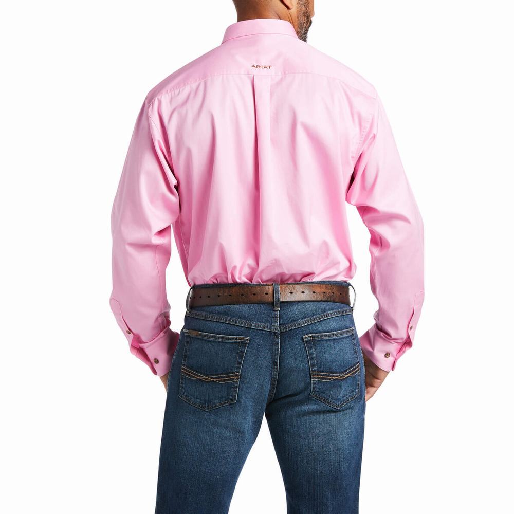 Men's Ariat Solid Twill Shirts Pink | NWPH-23754