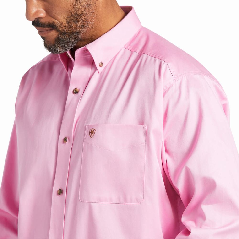 Men's Ariat Solid Twill Shirts Pink | NWPH-23754