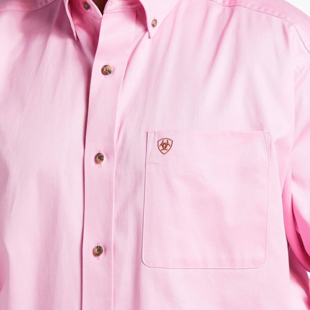 Men's Ariat Solid Twill Shirts Pink | NWPH-23754