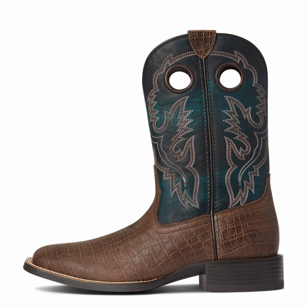 Men's Ariat Sport Buckout Western Boots Chocolate | CGBH-29584