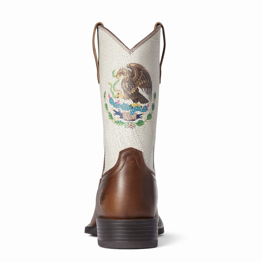 Men's Ariat Sport Orgullo Mexicano Western Boots Chocolate | PGIL-91826