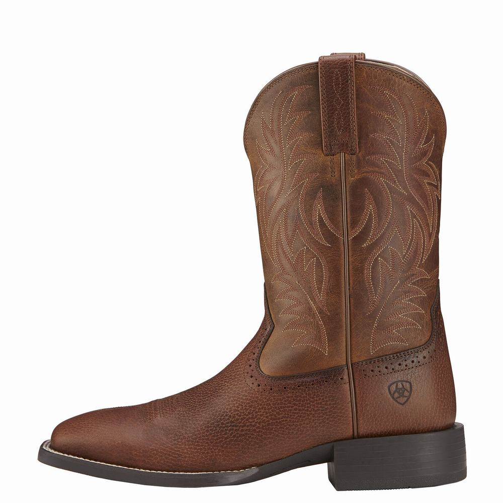 Men's Ariat Sport Wide Square Toe Western Boots Brown | AWMV-12039