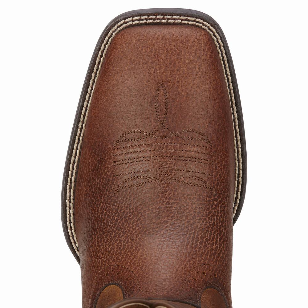 Men's Ariat Sport Wide Square Toe Western Boots Brown | AWMV-12039