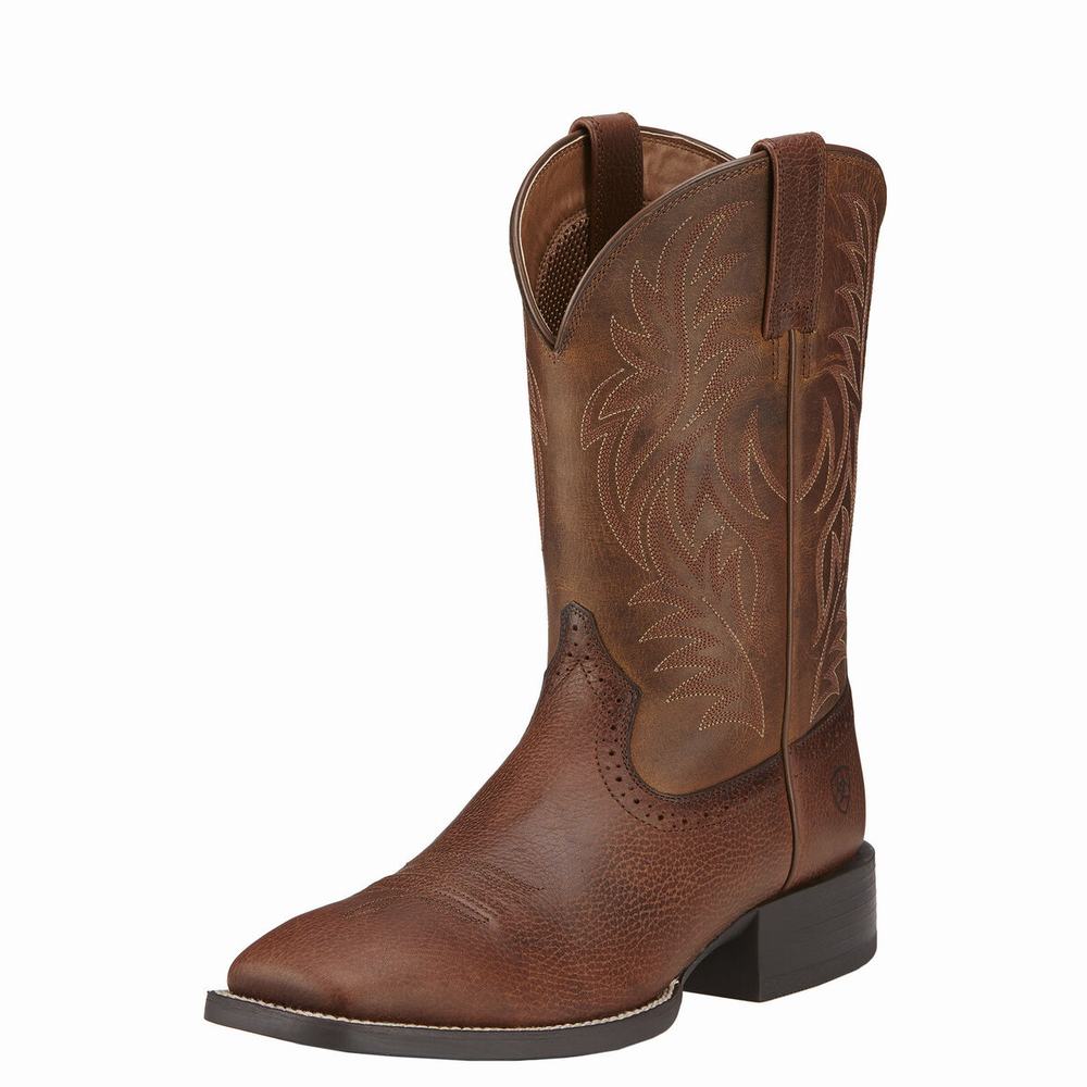 Men\'s Ariat Sport Wide Square Toe Western Boots Brown | AWMV-12039