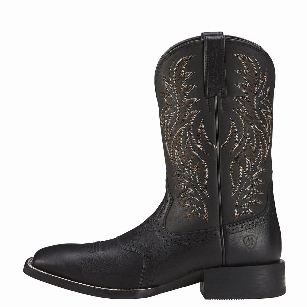 Men's Ariat Sport Wide Square Toe Western Boots Black | BRGE-41028