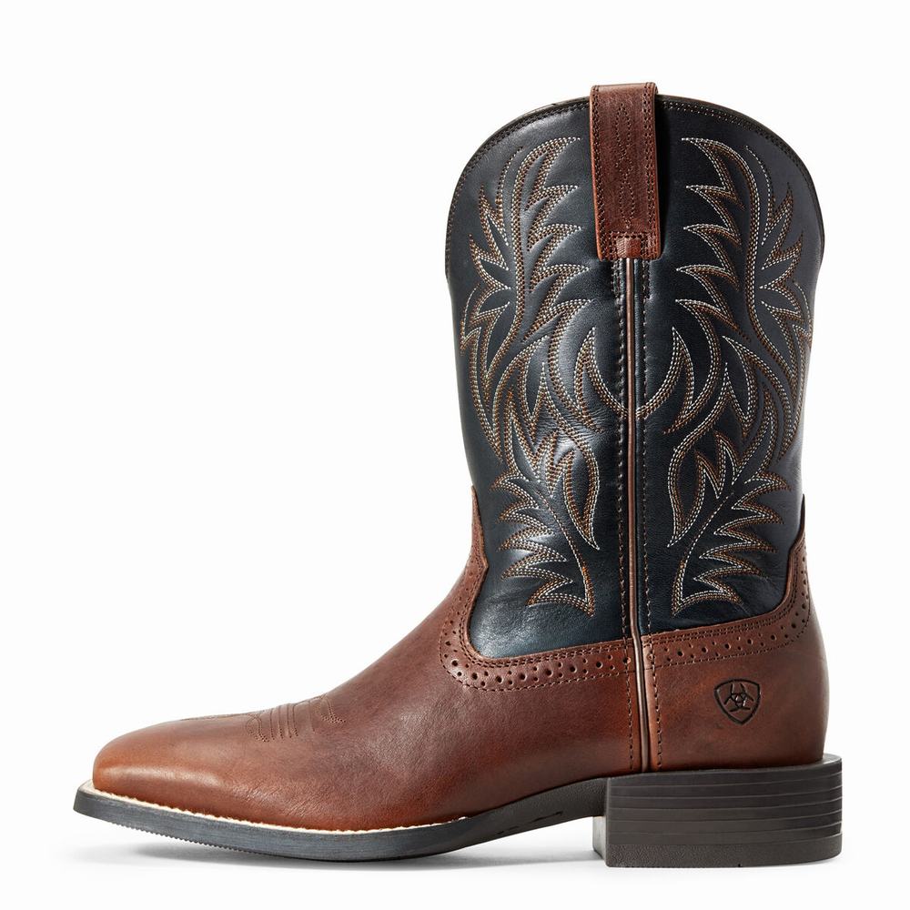 Men's Ariat Sport Wide Square Toe Western Boots Brown | HYUS-48105