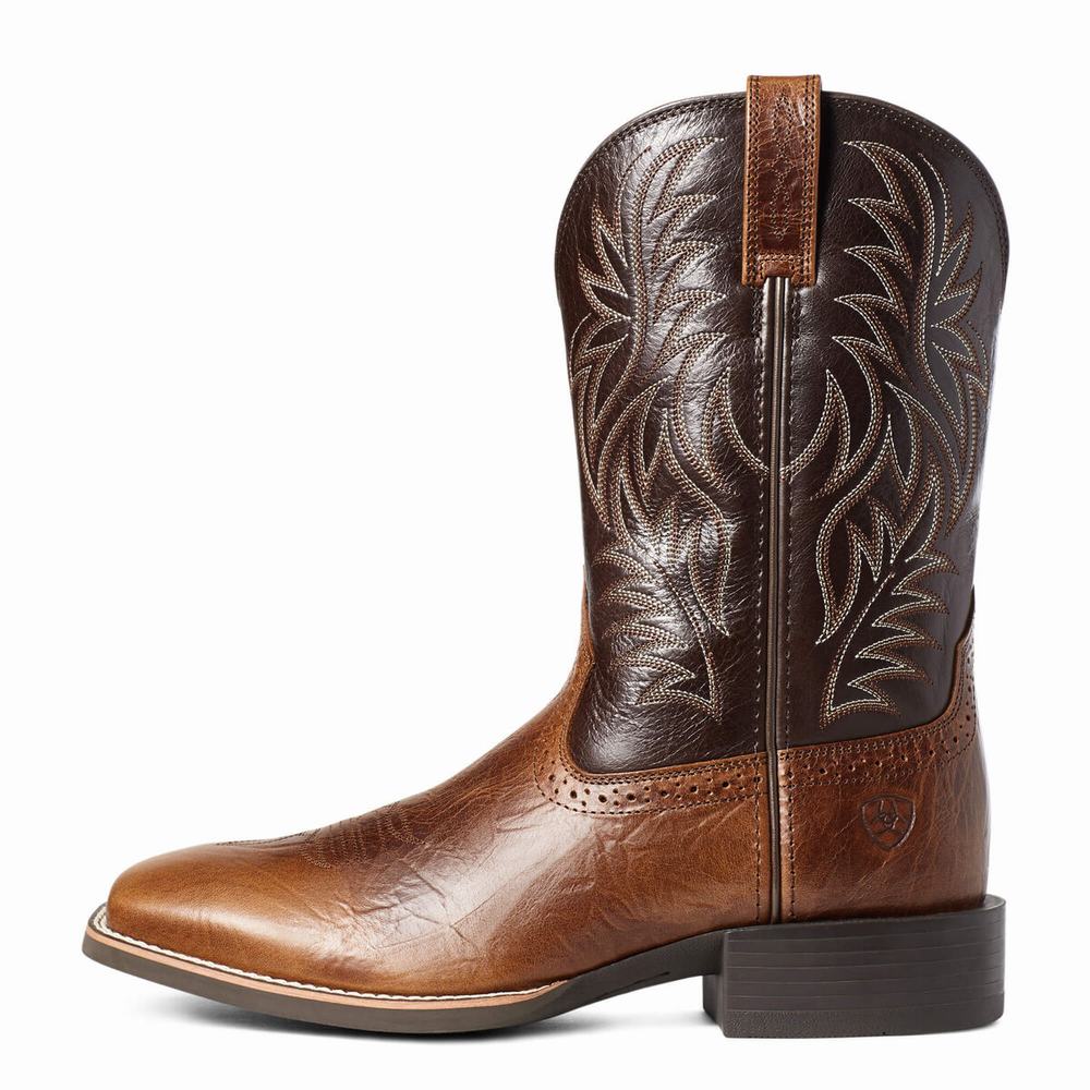 Men's Ariat Sport Wide Square Toe Western Boots Brown | ZEUA-48132