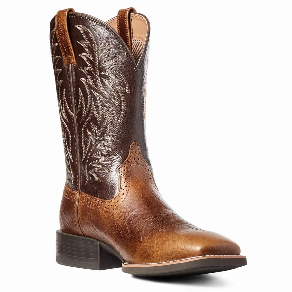 Men's Ariat Sport Wide Square Toe Western Boots Brown | ZEUA-48132