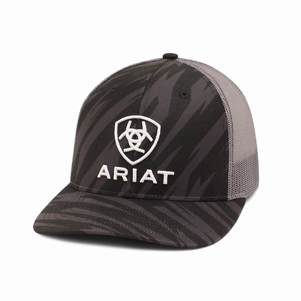 Men\'s Ariat Stacked Logo Hats Black Stripes | RQYX-87564