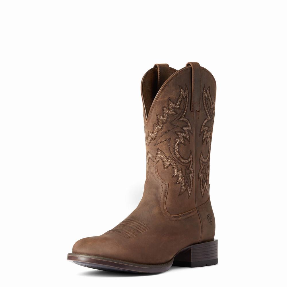 Men\'s Ariat Stockman Ultra Western Boots Brown | BLWJ-92046