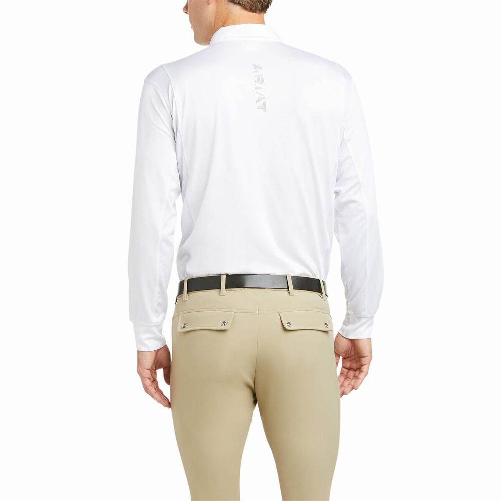 Men's Ariat TEK Long Sleeve Show Riding Pants White | CPMO-87524