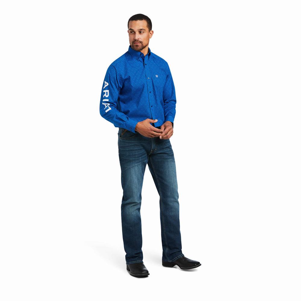 Men's Ariat Team Bushwick Classic Fit Shirts Blue | WIKF-74108