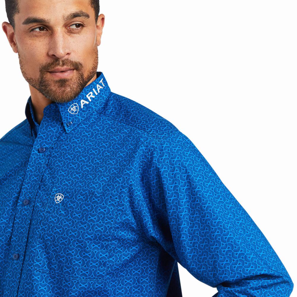 Men's Ariat Team Bushwick Classic Fit Shirts Blue | WIKF-74108