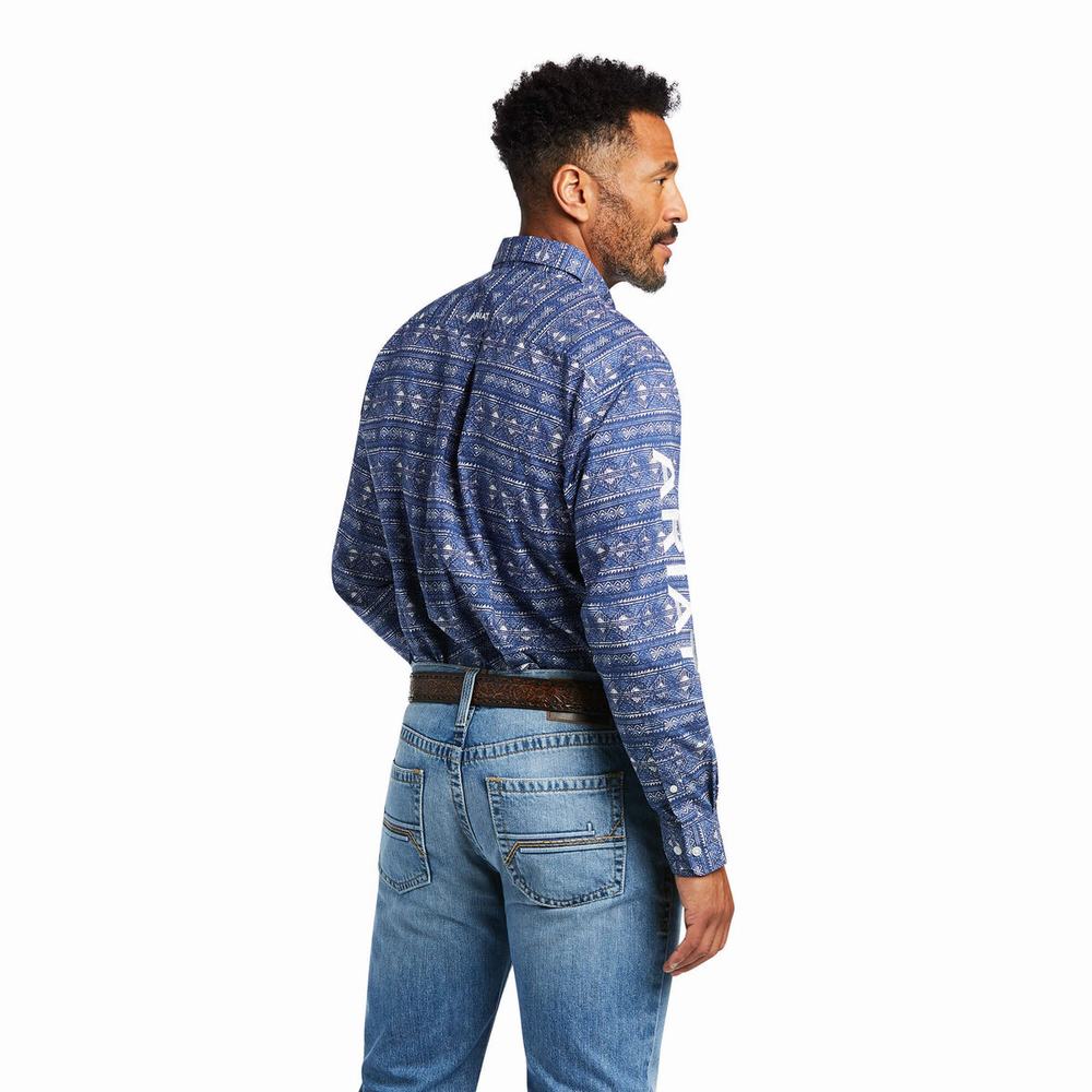 Men's Ariat Team Justin Classic Fit Shirts Blue | FEGN-97462