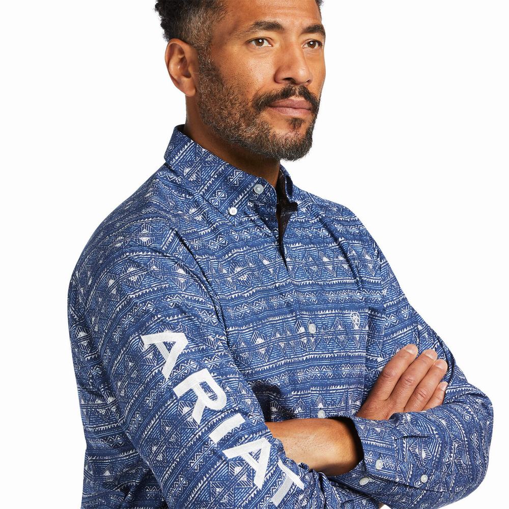 Men's Ariat Team Justin Classic Fit Shirts Blue | FEGN-97462