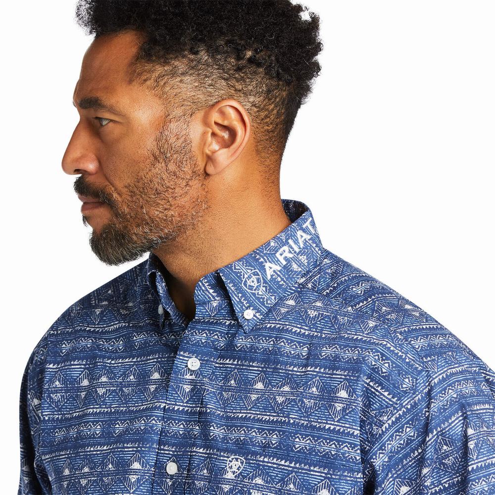 Men's Ariat Team Justin Classic Fit Shirts Blue | FEGN-97462