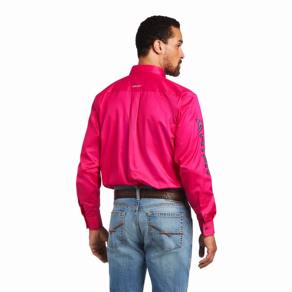 Men's Ariat Team Logo Twill Classic Fit Shirts Pink | KMQP-84635